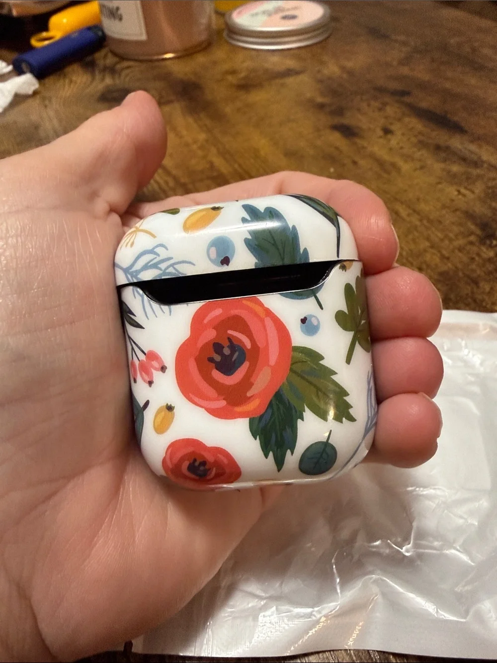 Floral Pattern Protective AirPod Case Cover - White with Red Flowers